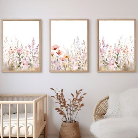 Wildflower Nursery, Boho Nursery wall art, floral nursery, girl nursery decor, botanical prints, Wild Flowers, Flower Nursery, blush nursery Upon purchase you will receive 5 zipped 300 dpi files. Each file will be a different ratio which you will be able to size down to a size in that corresponding range. The 4:5 Ratio comes as 16" x 20" you will then use that size as is or size down to 12" x 15", 8" x 10", or 4" x 5".  The 3:4 Ratio comes as 18" x 24" you then can keep it that size or size down Art Above Crib Girl, Wild Flowers Nursery, Pink Wildflower Nursery, Girl Nursery Themes Flower, Wildflower Nursery Decor, Wild Flower Nursery Theme, Rabbit Nursery Theme, Wildflower Baby Nursery, Flower Nursery Baby Girl