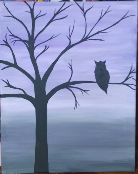 Owl in a tree Tree Tat, Small Owl, Owls Drawing, Owl Painting, Halloween Trees, Tree Silhouette, Tree Drawing, Spooky Halloween, A Tree