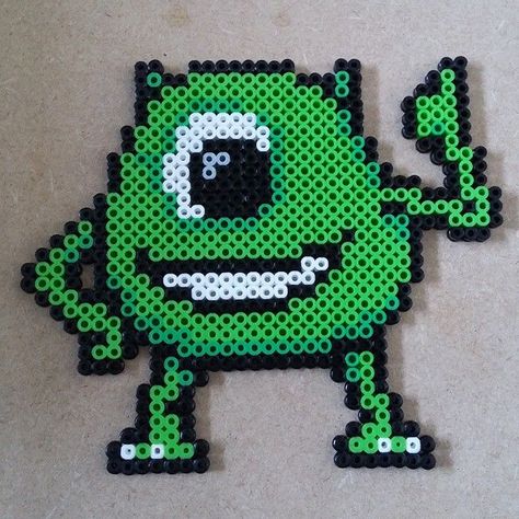 Mike Wazowski - Monsters, Inc perler beads by Sprite Planet Hama Beads Disney, Dot Designs, Hamma Beads Ideas, Bead Creations, Hamma Beads, Fish Extender, Tiny Cross Stitch, Hama Beads Design, Beads Designs