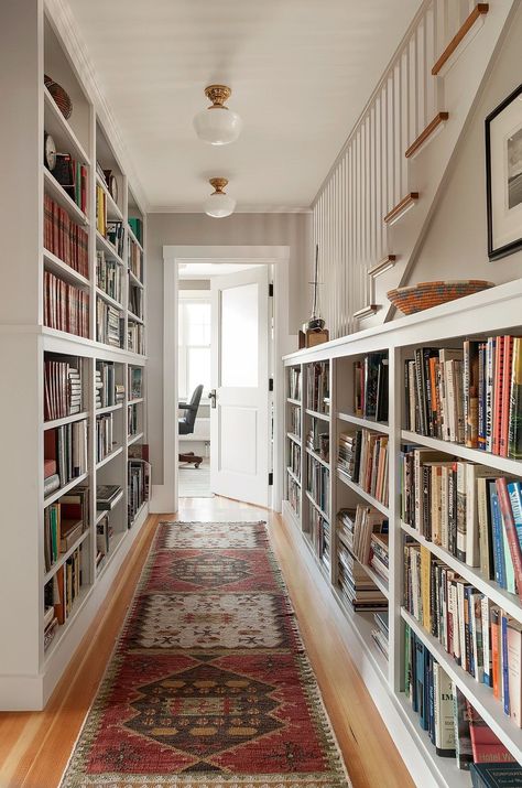 Making Most of the Hallway: Decorating Ideas that Maximize Space and Style Small Home Library Design, Small Home Libraries, Cozy Reading Room, Small Home Library, Long Narrow Hallway, Home Library Design Ideas, Oceanfront Cottage, Long Hallway, Home Library Design