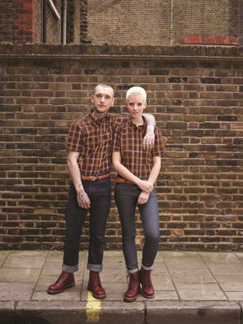 Brutus’ slender cut tartan plaid shirt in oxblood and yellow colour check pattern w/ Dr Marten boot Botas Grunge, Skin Heads, Purple Plaid Shirt, Skinhead Fashion, Skinhead Girl, Boots Biker, Dr Martens Outfit, Grunge Boots, Rude Girl