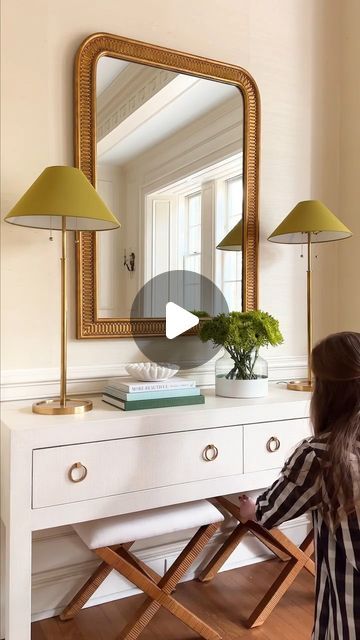 Serena & Lily on Instagram: "Console styling. ✔️ Everything* is up to 35%+ off and ships free. #serenaandlily Mirror: Beekman Wall Mirror Console: Driftway Console Lamp: Brookings Table Lamp Stools: Balboa Rattan X-Base Stool Bowl: Tilden Bowl" Serena And Lily Driftway Console, Console Lamp, Mirror Hallway, Mirror Sconces, Console Styling, Mirrored Console Table, Serena Lily, Mirror Console, Serena & Lily