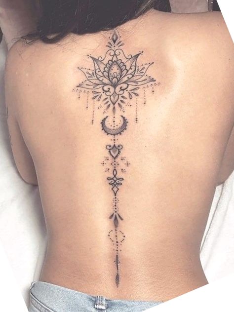 Spine Tattoo Ideas, Yoga Tattoos, Boho Tattoos, Muster Tattoos, Spine Tattoos For Women, Tatuaje A Color, Spine Tattoo, Back Tattoo Women, Spine Tattoos