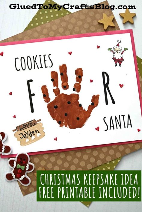 #gluedtomycrafts Handprint Cookies For Santa - Christmas Keepsake Cookie Handprint, Christmas Art Projects For Toddlers, Handprint Cookies, Christmas Projects For Toddlers, Christmas Handprints, Handprint Alphabet, Christmas Canvases, Santa Handprint, Baby Christmas Crafts