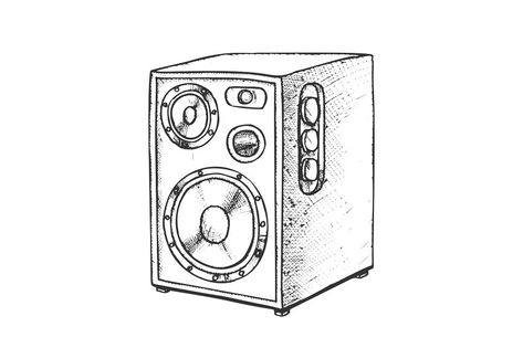 Loud Speaker For Listening Music Retro Vector. Audio Stereo Acoustic Speaker. Multimedia System Equipment Engraving Concept Template Hand Drawn In Vintage Style Black And White Illustration Speaker Drawing, Listening Music, Loud Speaker, Retro Vector, White Illustration, Wedding Card Design, Black And White Drawing, Black And White Illustration, Design Creative