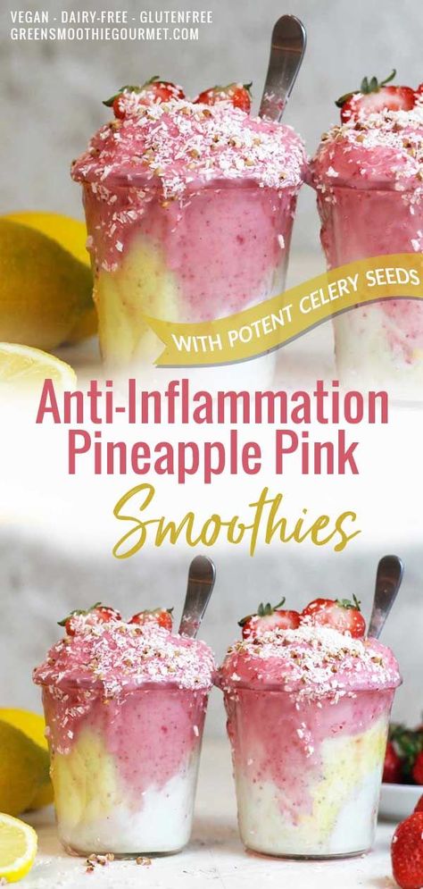 Smoothie Cubes Recipes, Anti Inflammation Protein Smoothie, Vegan Strawberry Smoothie, How To Make Tropical Smoothie Smoothies, Vegan Anti Inflammation Recipes, Anti Inflammation Diet Recipes Breakfast, Anti Inflammation Recipe, Fun Smoothie Recipes, Gut Healthy Smoothies