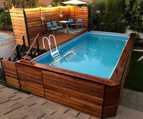 Pool Decking Ideas, Piscina Pallet, Small Above Ground Pool, Ideas De Piscina, Pool Decking, Deck Piscina, Wooden Pool, Decking Ideas, Cheap Pool