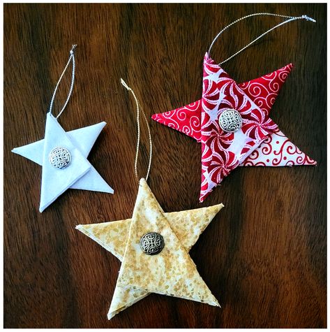 Fabric Christmas Decorations, Sewn Christmas Ornaments, Christmas Decorations Sewing, Christmas Fabric Crafts, Christmas Sewing Projects, Bags Patterns, Star Ornaments, Fabric Christmas Trees, Folding Origami