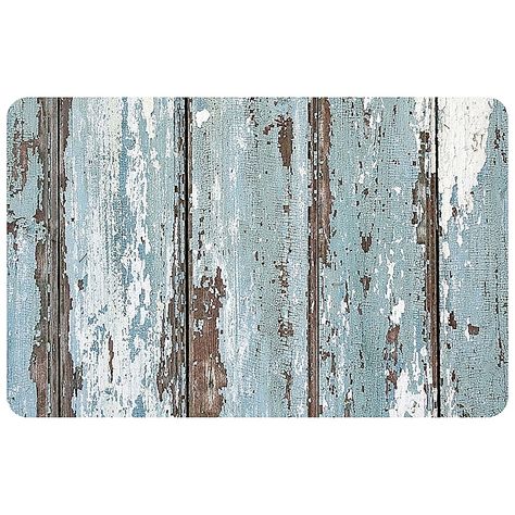 Bungalow Flooring Foflor Rustic Painted Floor 23" X 36" Kitchen Mat In Aqua/brown - Refresh your modern farmhouse décor with the FoFlor Rustic Painted Floor Kitchen Mat. Adorned with a photographic-quality wood design, this durable polyester mat comes equipped with a neoprene skid-resistant backing for support and stability. - kitchen ideas Distressed Turquoise Kitchen Cabinets, Aquaseal Wide Plank Flooring, Distressed Painted Wood, Floors Ideas, Bungalow Flooring, Painted Wood Floors, Rustic Office, Rustic Apartment, Turquoise Kitchen