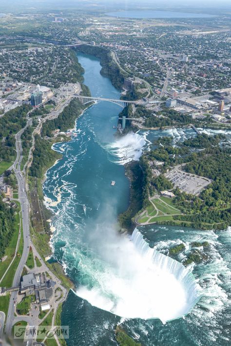 Helicopter ride over Niagara Falls / A bird's eye view of magnificent Niagara Falls on FunkyJunkInteriors.net Niagara Falls Canada, Fall Travel, Beautiful Waterfalls, Birds Eye View, Canada Travel, Birds Eye, Places Around The World, Aerial View, Ottawa