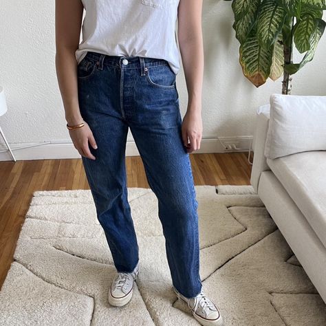 Vintage 501 Levi’s Mid-rise, dark wash, frayed... - Depop Vintage 501, Hand Fashion, Levis Vintage, Vintage Levis 501, Levis 501, Mid Rise, Second Hand, Straight Leg