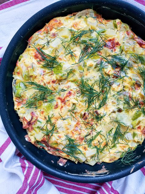 Leek and Potato Frittata with Fresh Herbs Recipe – Haute Sucré Leek Frittata Recipes, Leek And Potato Frittata, Fritatta Recipe With Potatoes, Leek Breakfast Recipes, Potato Leek Frittata, Leek And Egg Recipes, Leek Breakfast, Eggs Frittata, Skillet Suppers