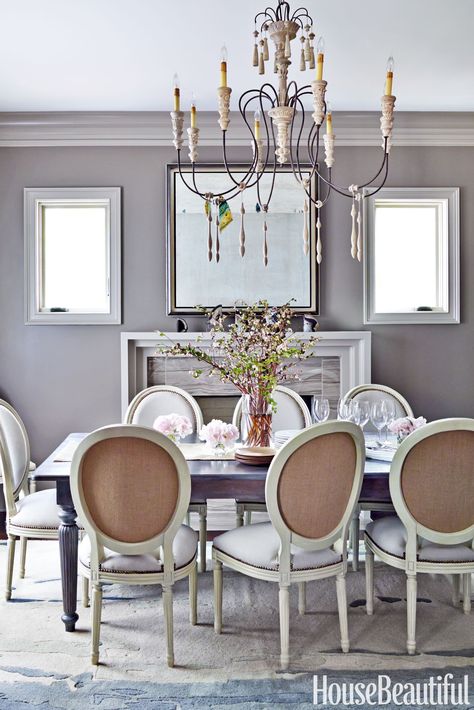 In Real Life: A Formal Dining Room Sherwin-Williams Beguiling Mauve SW 6269 Relaxing Paint Colors, Calming Paint Colors, Purple Paint Colors, Dining Room Paint Colors, Dining Room Paint, Popular Paint Colors, Modern Color Schemes, Purple Rooms, Dining Room Colors