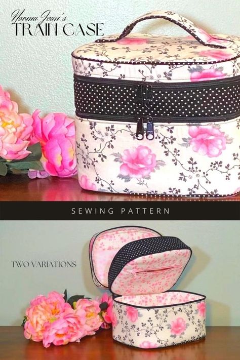 Make Up Bag With Compartments, Suitcase Sewing Pattern, Bathroom Bag Sewing Pattern, Diy Train Case Pattern Free, Train Case Pattern Free, Free Makeup Bag Sewing Pattern, Toiletry Bag Pattern Free, Make Up Bag Patterns, Cosmetic Bag Pattern Free