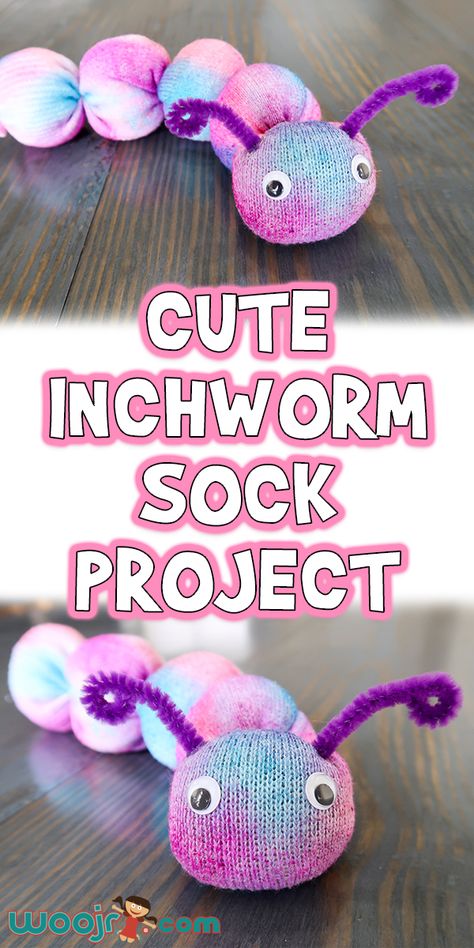 Today I'm going to show you how to make a little friend by recycling a stained or lonely single sock into this Cute Inchworm Sock Project! Sock Sewing Projects, Sock Activities, Crafts With Socks, Sock Puppets For Kids, Sock Crafts For Kids, Sock Projects, Inch Worm, Octopus Crafts, Valentine Heart Card