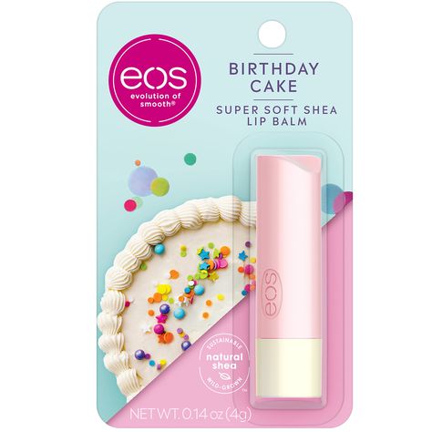 Eos Lip Balm Collection, Birthday Cake Lip Balm, Eos Lip Balm Flavors, Eos Chapstick, Sticking Stuffers, Lip Balm Packaging, Lip Care Products, Lip Repair, Lip Balm Stick