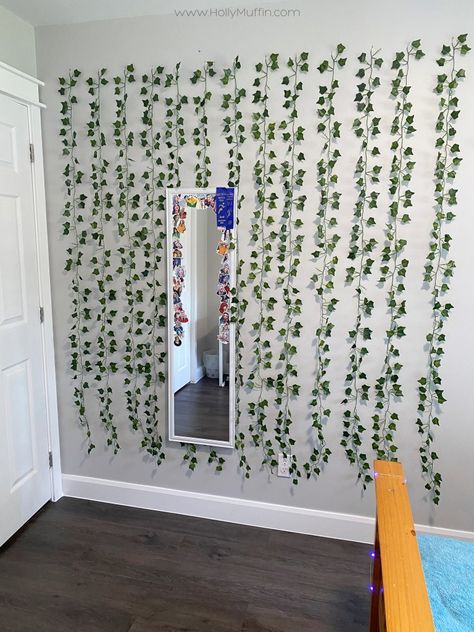 Vine Photo Wall, How To Hang Fake Vines On Wall, How To Hang Vines On Walls, How To Hang Vines In Bedroom, Vine Wall Decor, Decorative Vines, Makeover Aesthetic, Wall Vines, Fake Vines