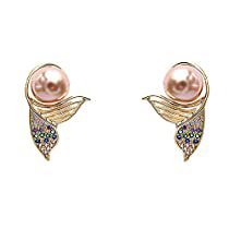 Check this out! Fish Fin, Sea Jewelry, Pink Pearls, Small Fish, Womens Earrings Studs, Cubic Zirconia Earrings, Cz Stud Earrings, Stud Earrings For Women, Mermaid Tail