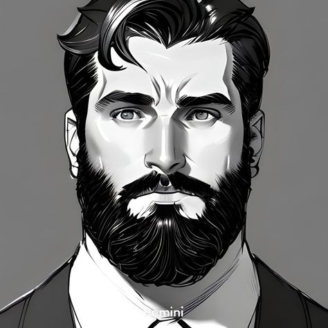 Anime Beard Drawing, Bearded Man Drawing, Shirt Black Hair, Beard Cartoon, Beard Drawing, Comic Face, Character Inspiration Male, Beauty Art Drawings, Man Character