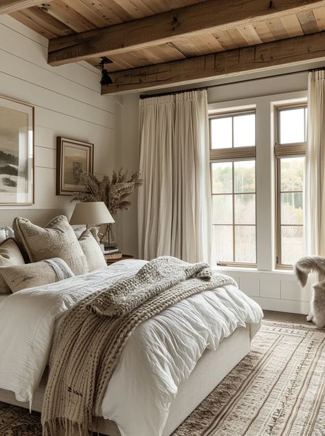 Farmhouse Room Bedrooms, Cozy Country Bedroom Ideas, Farmhouse Master Bedrooms Decor, Modern Cottage Bedroom, Cozy Farmhouse Bedroom, Country Style Bedroom, Farmhouse Bedrooms, Neutral Bedroom Decor, Modern Farmhouse Bedroom