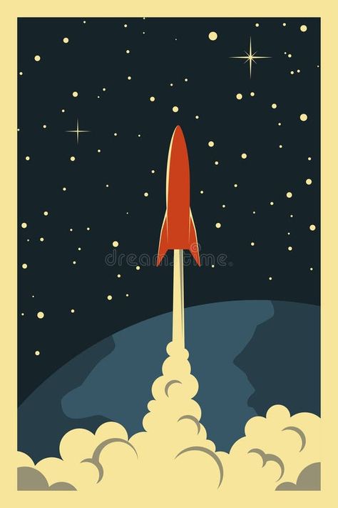 Space Illustration Aesthetic, Space Race Aesthetic, Physics Presentation, Space Rocket Illustration, Mars Illustration, Rocket Illustration, Space Pics, Rocket Ships, Abstract Posters