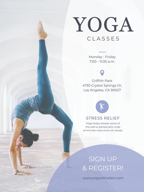 Yoga Class Poster Template Visme Yoga Class Poster Template, Yoga Class Advertisement, Yoga Class Poster Design, Yoga Advertising Ideas, Yoga Creative Ads, Yoga Classes Poster, Yoga Class Poster, Yoga Ads, Class Poster Ideas