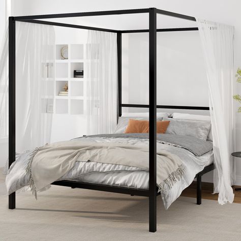 Iron canopy bed from Wayfair Full Size Canopy Bed, Queen Canopy Bed, Metal Canopy Bed, Canopy Bed Frame, Steel Bed Frame, Steel Bed, Four Poster Bed, Metal Canopy, Mattress Frame