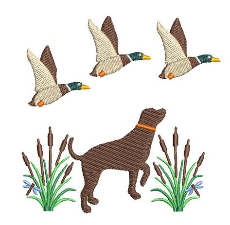 Hunting Embroidery Designs, Hunting Embroidery, Scene Embroidery, Hunting Nursery, Beachy Tattoos, Duck Embroidery, Teal Duck, Flying Duck, Jacket Designs