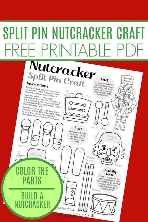 Download, color and create this free printable split pin nutcracker craft to make your own movable nutcracker together this holiday season. Nutcracker Paper Dolls, Nutcracker Art Projects For Kids, Nutcracker Crafts, Free Printables For Kids, Elf Crafts, Craft To Make, Scarecrow Crafts, Free Printable Crafts, Snowman Christmas Cards