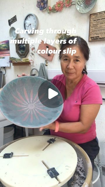 Unha Hill on Instagram: "Carving through multiple layers of colour slip processes of bowl" Pottery Ceramics, Carving, Bowl, Ceramics, On Instagram, Color, Instagram