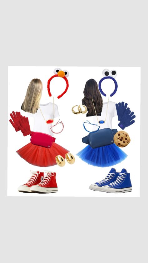 Elmo & Cookie Monster Matching Outfits!!🍪 Elmo And Cookie Monster Halloween, Elmo And Cookie Monster Costumes, Big Bird Halloween Costume, 2 People Halloween Costumes, Cookie Monster Halloween Costume, Monster Cookies Halloween, Elmo Costume, Fun Halloween Outfits, Cookie Monster Costume