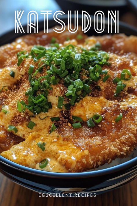 If you are craving a comforting and flavorful Japanese dish, Katsudon is the perfect choice. This bowl of deliciousness features a crispy pork cutlet (Tonkatsu) served over steamed rice, topped with a savory and slightly sweet sauce, scrambled eggs, and onions. #Katsudon recipe #katsudon recipe pork #katsudon chicken #katsudon chicken recipe #katsudon sauce #katsudon sauce recipe #chicken katsudon sauce #pork katsudon sauce #katsudon curry #katsudon curry recipe Katsudon Sauce Recipe, Pork Katsudon Recipe, Katsudon Sauce, Pork Tonkatsu Recipe, Eggs And Onions, Pork Cutlet Bowl, Egg Recipes For Dinner, Eggs Dinner, Pork Cutlet