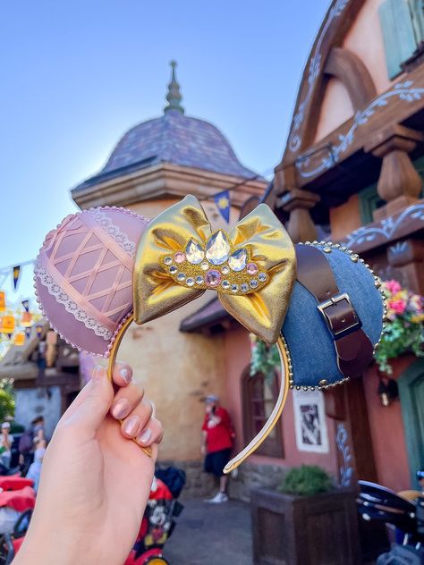 Tangled Ears Disney, Tangled Outfit Aesthetic, Beauty And The Beast Mickey Ears, Tangled Mickey Ears, Rapunzel Mickey Ears, Disney Ears Diy, Disneyland Accessories, Tangled Ears, Boho Disney