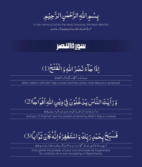 Surah Nasar with English and Urdu Translation Surah Nasar, Vector Portrait, English Translation, Islamic Videos, Victorious, Vector Free, Clip Art, Photo And Video