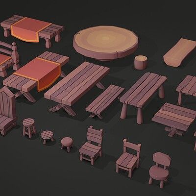 ArtStation - Stylized Low Poly Wooden Bridges Pack 01 Wooden Tables And Chairs, Stylized Low Poly, Voxel Games, Poly Chair, Stone Bridges, Environment Props, Wooden Table And Chairs, Low Poly Games, Sports Design Inspiration