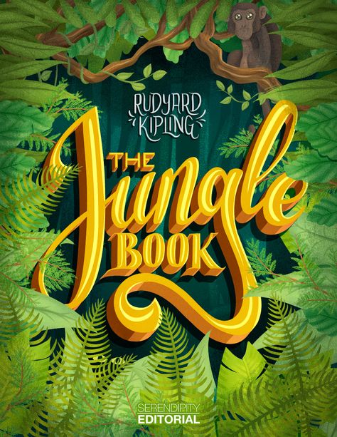 The Jungle Book - Reimagining Book Covers, The Series on Behance Jungle Poster Design, Jungle Design Graphic, Jungle Typography, The Jungle Book Art, Jungle Book Illustration, Jungle Book Poster, Jungle Graphic Design, Creative Titles, Jungle Book Movie