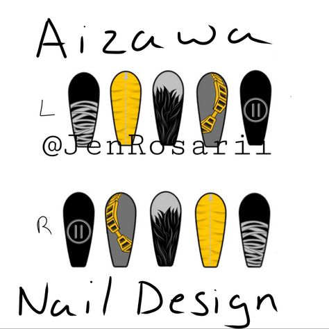 All Might Nails, Bakugo Inspired Nails, Mha Nail Art, Aizawa Nails, Mha Nail Designs, My Hero Academia Nails Acrylic, Anime Nails My Hero Academia, My Hero Academia Nails, Bakugou Nails Art