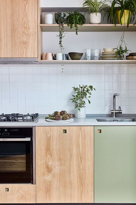 Chestnut Kitchen, Apartemen Studio, Modern Kitchen Furniture, Sage Green Kitchen, Plywood Kitchen, Red Chestnut, Handleless Kitchen, Kitchen Extension, Cabinets Kitchen