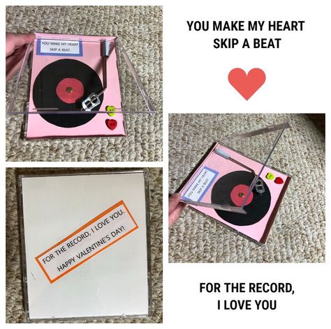 Handmade Record Player Valentine. Things destroyed to make this Valentine: a can, a pen, and a CD case. Box Printable, Valentines Day Ideas, Happy V Day, Cd Case, Vinyl Player, Cd Cases, Valentine Box, Cd Cover, A Pen