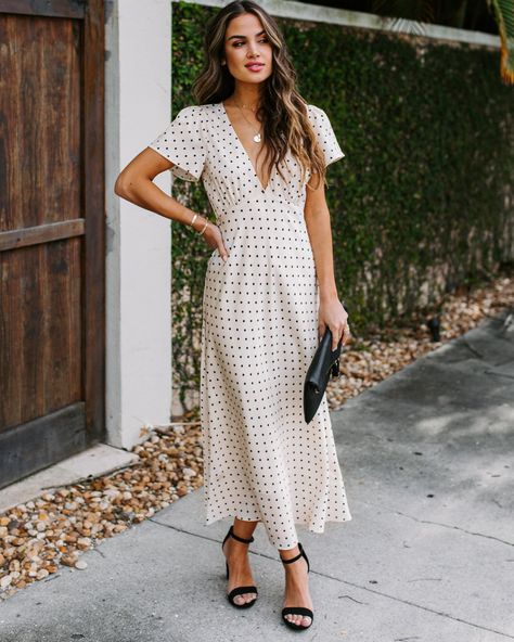 Gorgeous Office, Dots Outfit, Short Frocks, Polka Dot Summer Dresses, Dots Clothing, Designer Summer Dresses, Polka Dot Midi Dress, Polka Dots Outfit, Printed Summer Dresses