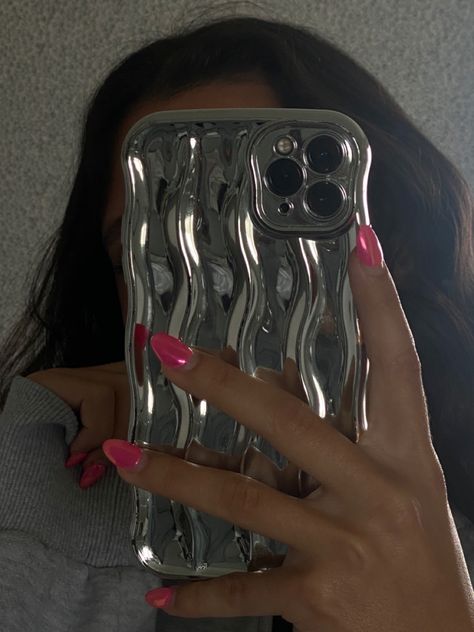 Metallic Phone Case, Amazon Phone Cases, Silver Phone Case, Metal Iphone Case, Wavy Frame, Silver Iphone, Ripple Pattern, Creative Iphone Case, Girl Cases