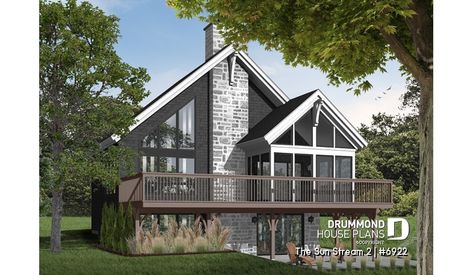 Color version 3 - Rear of house plan 6922 Floorplan House, Vacation House Plans, Drummond House Plans, Open Loft, Scandinavian Style Home, House On Stilts, Lake House Plans, Walkout Basement, Craftsman Style House Plans