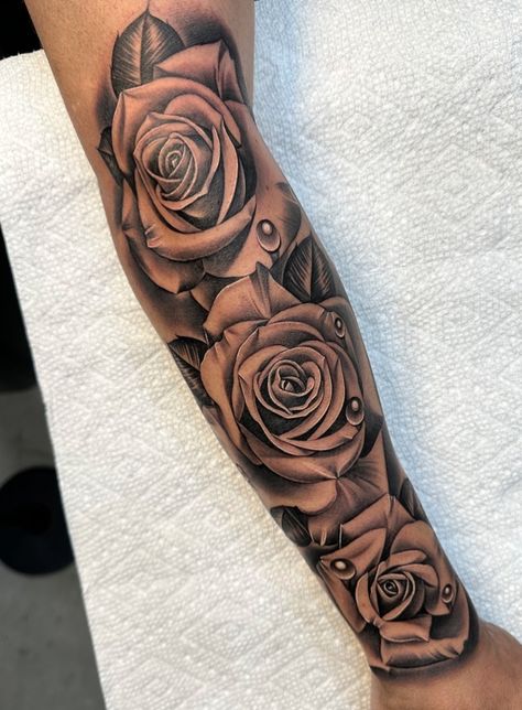 Rose Tattoo For Women Arm, Forearm Rose Tattoo Women, Forearm Rose Tattoo For Men, Rose Forearm Tattoo, Family Tattoos For Men, Rose Tattoo Forearm, Wolf Tattoos Men, Arm Sleeve Tattoos For Women, Rose Tattoo Sleeve