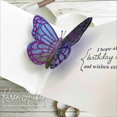 Painted Mountain Cards: Foiled Butterfly Pop Up Card Replenish Art, Butterfly Pop Up Card, Christmas Knitting Patterns Free, Christmas Knitting Patterns, Paper Creations, Heart Box, 3d Paper Crafts, Up Book, Pop Up Book