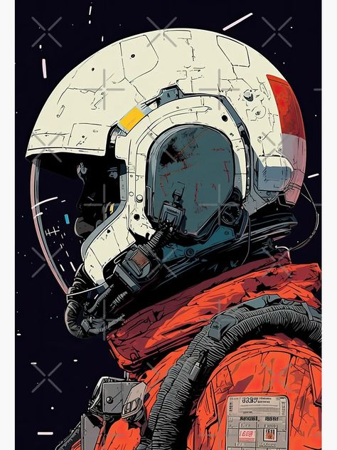 "An astronaut in an orange spacesuit" Sticker for Sale by NineBrown | Redbubble Astronaut Helmet Art, Astronaut With Headphones, Nasa Punk, Astronaut Holding Helmet, Skull In Astronaut Helmet, Astronaut Sitting On Planet, Space Suit, Nasa, Sci Fi