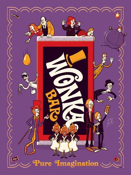 Willy Wonka Factory, Charlie Chocolate Factory, Wonka Chocolate Factory, Wonka Chocolate, Marvel Movie Posters, Grey Matter, Screen Print Poster, Mid Century Illustration, Posca Art