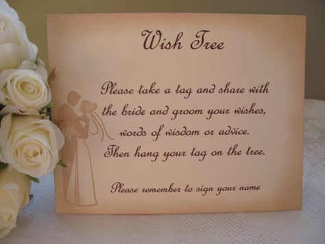 Wish Tree Instruction Sign  Vintage Wedding by EngLavenderStudios, $3.50 Willow Tree Cake Topper, Wishing Tree Wedding, Wedding Wish Tree, Wish Tree, Tree Interior, Vintage Wedding Signs, Tree Sign, Diy Christmas Tree Ornaments, Wishing Tree