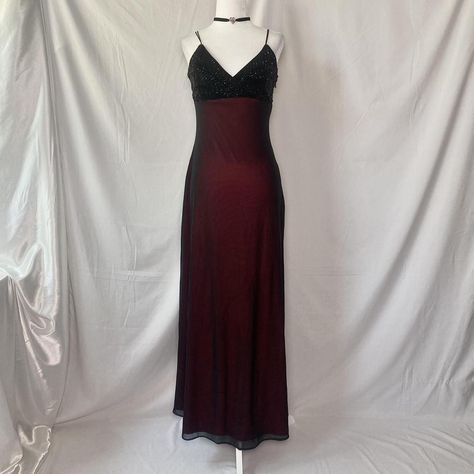 vintage romantic grunge mesh gown vintage 90’s... - Depop Mesh Aesthetic, Gothic Formal, Romantic Grunge, Mesh Gown, Gown Vintage, Formal Evening Dress, Dark Fairy, Mesh Overlay, Burgundy Dress