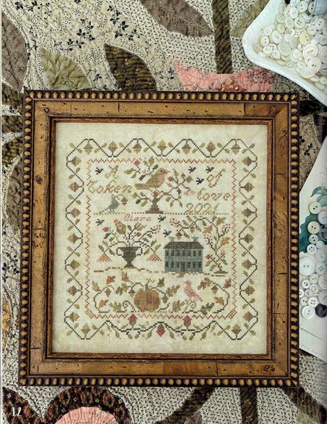 BBD Token of Love - from When the Leaves Fall. Cross Stitch Sampler Patterns, Blackbird Designs, Antique Samplers, Cross Stitch Love, Leaves Fall, Cross Stitch Samplers, Sewing Box, Hand Embroidery Patterns, Embroidery Inspiration