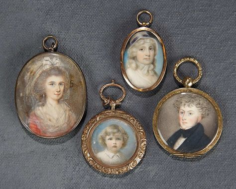 "The Voyage Continues" - Saturday, January 7, 2017: 289 Four Small Victorian Hand-Painted Miniature Paintings Victorian Miniatures, 19th Century Aesthetic, Victorian Portraits, Victorian Hand, Lace Painting, Georgian Jewelry, Antique Portraits, Miniature Paintings, Miniature Portraits